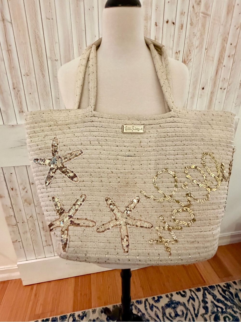 Lilly Pulitzer white Sequin Starfish Tote Bag